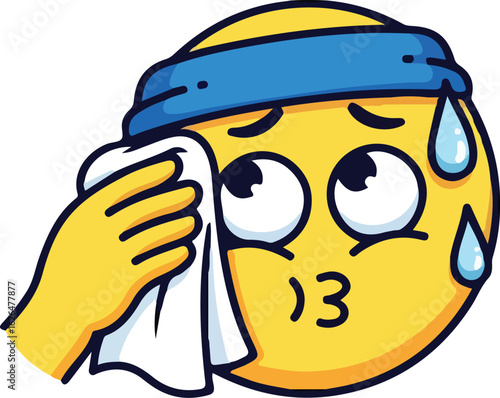 A cartoon emoji wiping sweat with a white cloth after a workout session