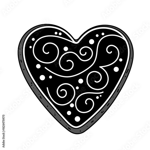 Stylized heart with swirls and dots on black color silhouette