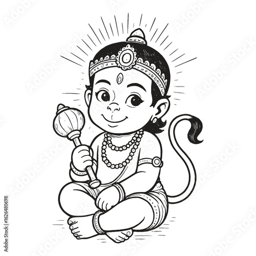 Cute Baby Hanuman Cartoon Vector Illustration