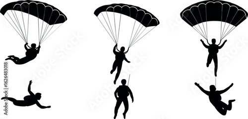 parachuting, freefalling, and landing, showcasing extreme sports, thrill, adventure, and aerial excitement.parachuting, freefalling, and landing, 