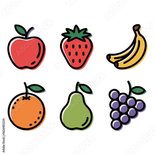 Assortment of Colorful Fruits Apple Strawberry Banana Orange Pear and Grapes