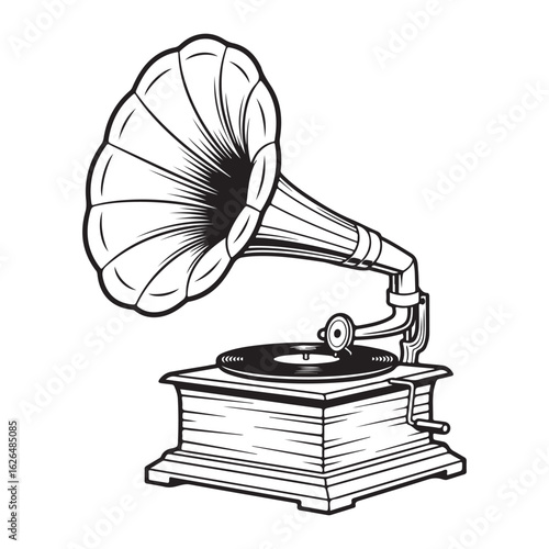 Illustration of a vintage phonograph with a record player colouring page