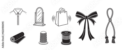 Vector collection of fashion, tailoring, and shopping icons