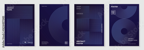 Abstract line wave gradient poster background vector set. Minimalist cover template with vibrant perspective line wave in motion. Ideal design for social media, cover, banner, flyer, music, ads.