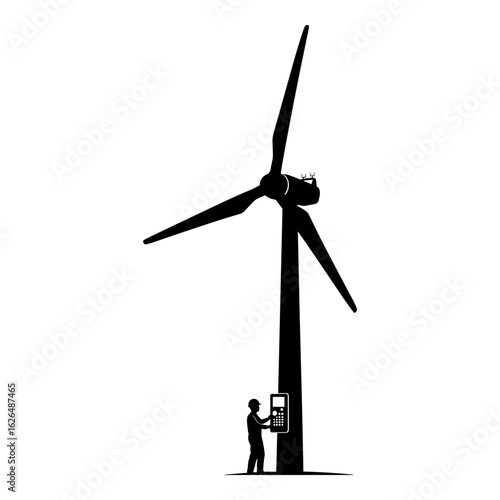 Wind Turbine Technician Operates Control Panel Silhouette
