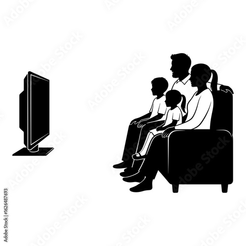 Family Watching Television Silhouette