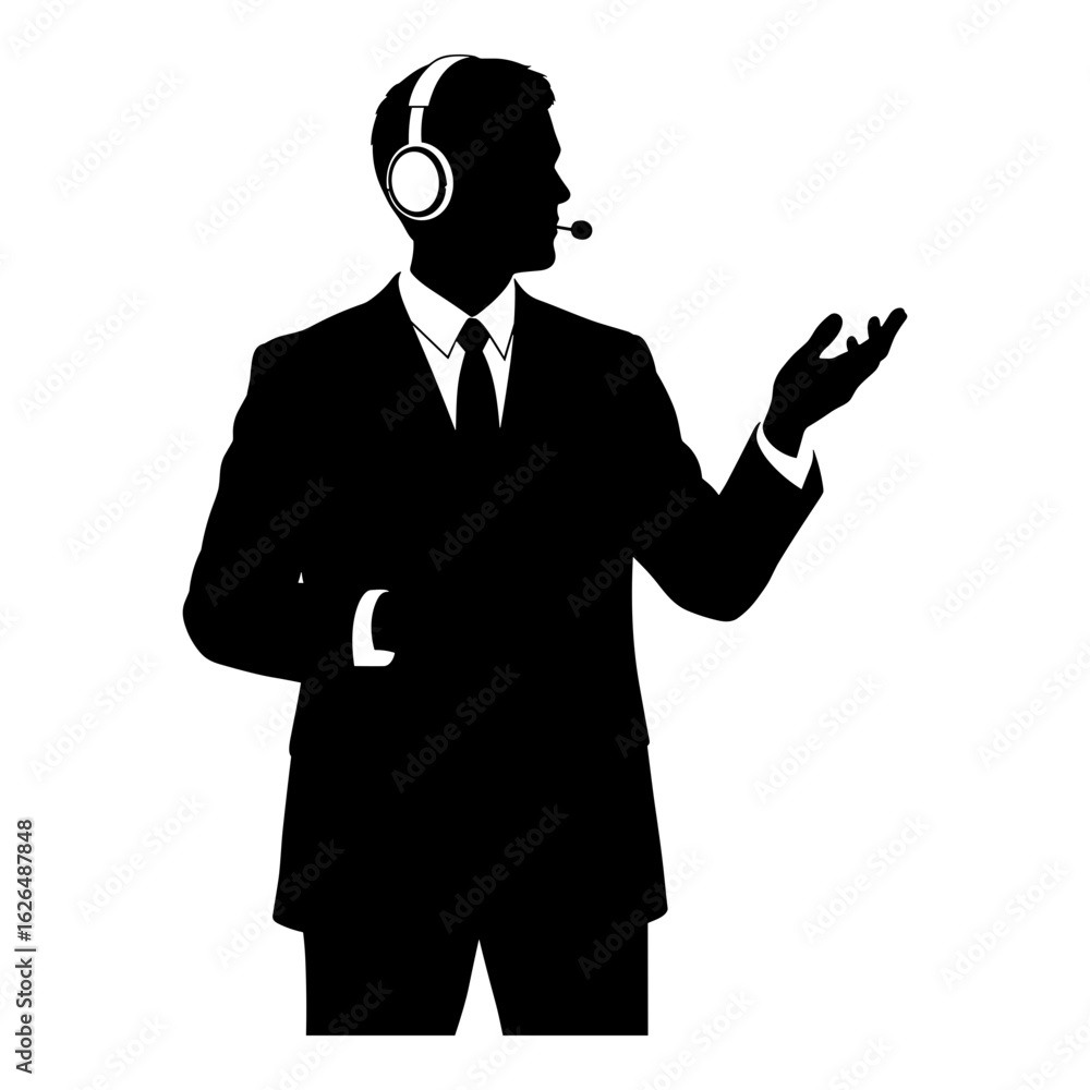 Obraz premium Silhouette of a man with headset speaking