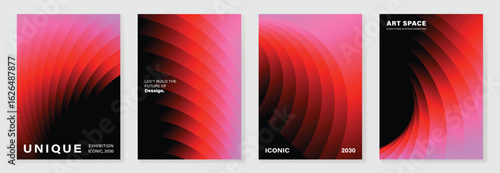 Modern gradient poster background vector set. Minimalist cover template with vibrant perspective geometric shapes different. Ideal design for social media, cover, banner, flyer.