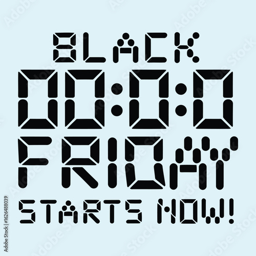 Vector Illustration of Midnight Clock with ‘Black Friday Starts Now’ Text, Symbolizing Sale Kickoff
