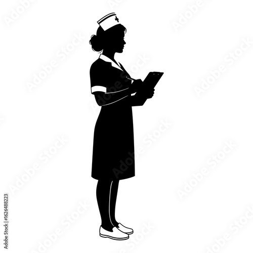 Nurse silhouette writing on a clipboard