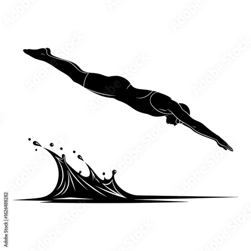 Swimmer Diving into Water Silhouette