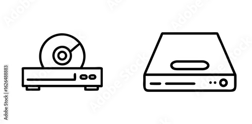 DVD Drive, Optical Disc Storage, and Media Line Icons Set