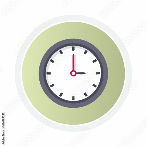 Minimalist clock face showing time with red hour and black minute hands