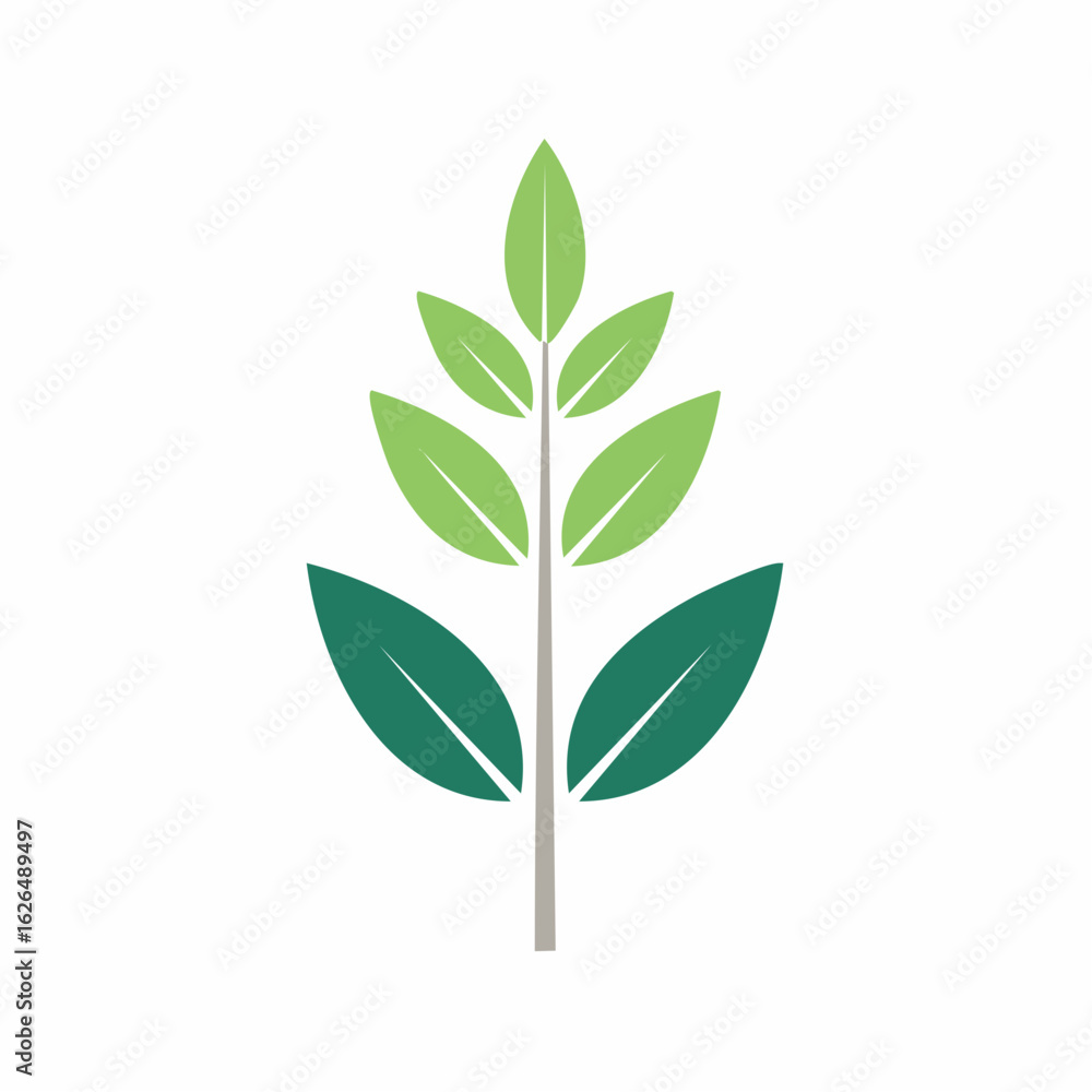 Fototapeta premium Abstract Green Plant Stem with Diverse Leaves Growth Concept Vector Illustration