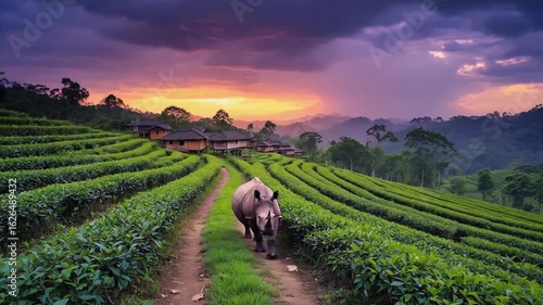assam india landscape at morning with rinoceront video