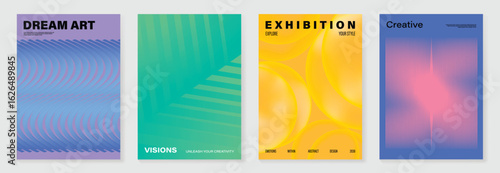 Modern gradient poster background vector set. Minimalist cover template with vibrant perspective geometric shapes different. Ideal design for social media, cover, banner, flyer.