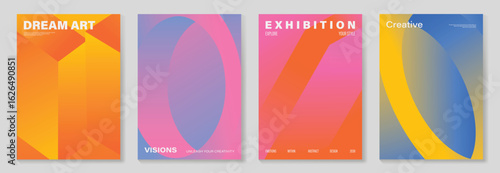 Modern gradient poster background vector set. Minimalist cover template with vibrant perspective geometric shapes different. Ideal design for social media, cover, banner, flyer.