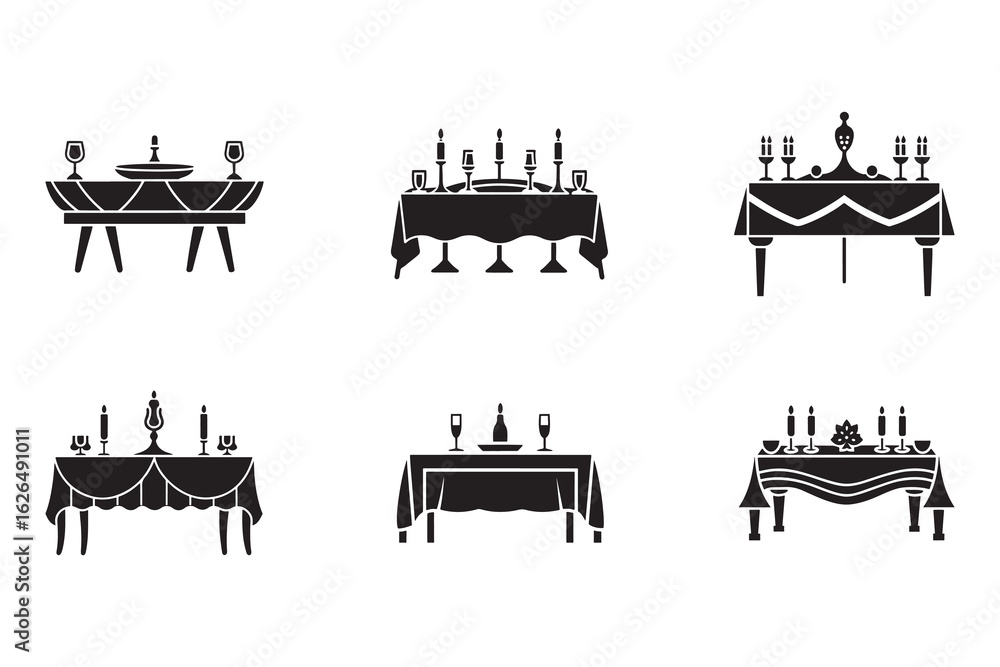 Obraz premium Elegant Table Setting Silhouettes for Dinner Parties and Special Occasions Decorations and Event Planning Graphic Resources