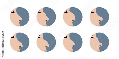 Woman choosing nose surgery shapes looking at mirror