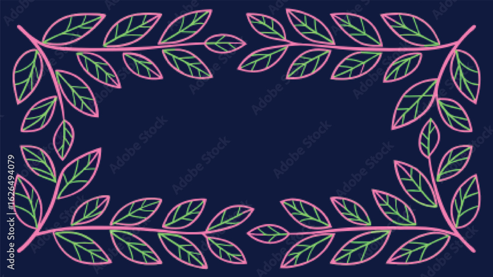 Pink and green leaf branches frame nature Pink and green leaf branches frame nature