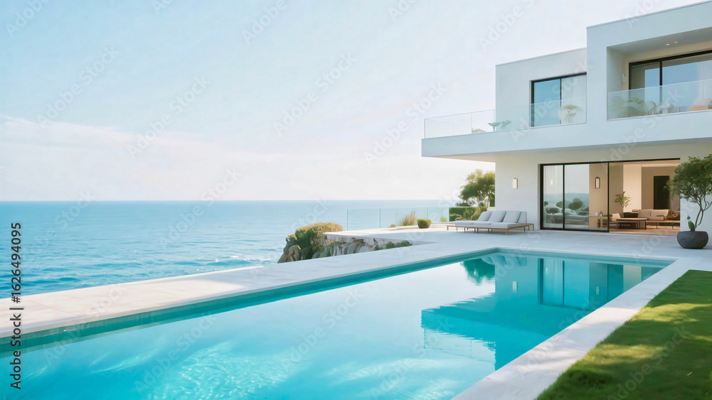 Fototapeta premium Luxury oceanfront villa with infinity pool