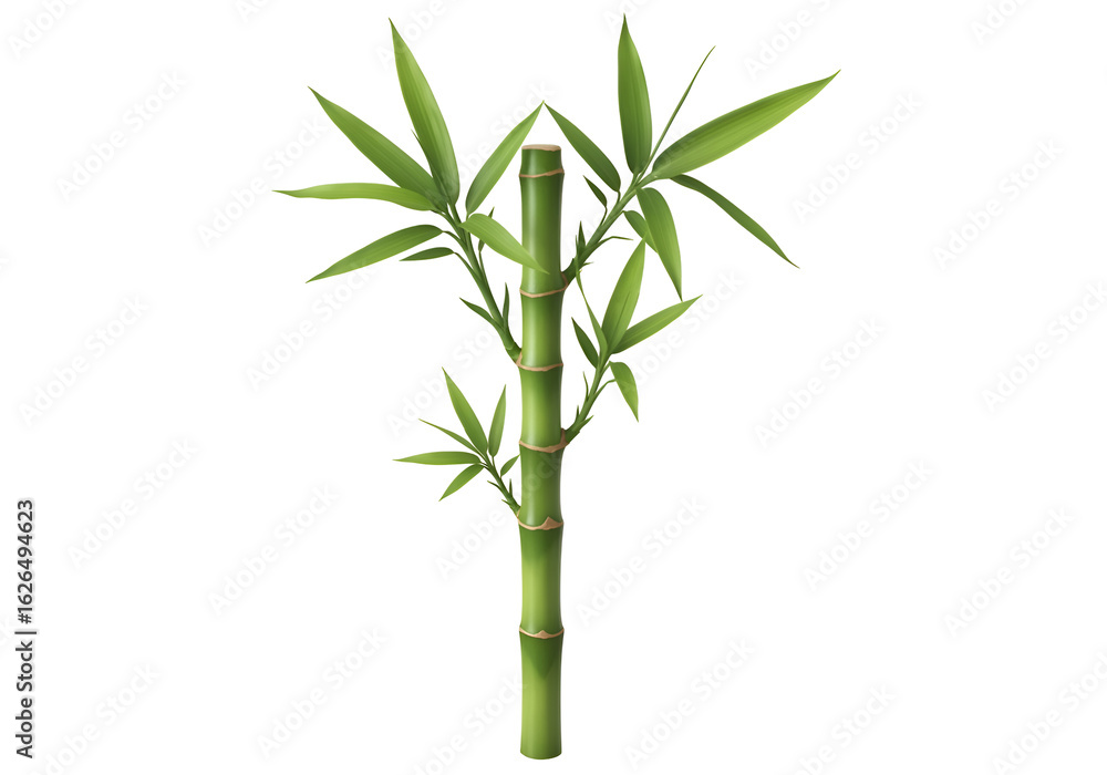 Fototapeta premium Vibrant green bamboo stalk with lush leaves.