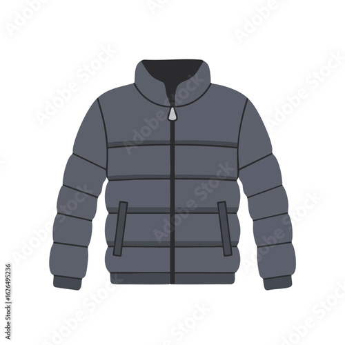  Front view of zipped down jacket with puffy insulation