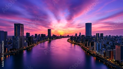 Wallpaper Mural Stunning cityscape at sunset with river reflecting vibrant colors and sky beams Torontodigital.ca