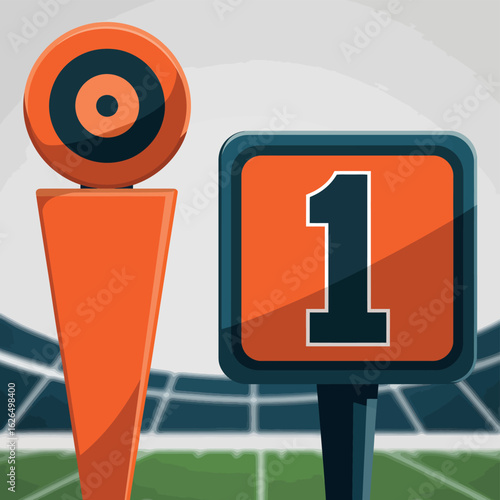 American football first down marker and yard line marker on field
