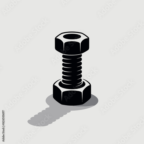 Black and white illustration of a bolt and nut assembly with shadow