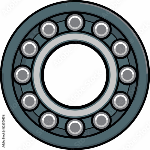 Close up view of a ball bearing with many small metal balls
