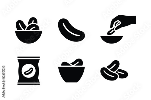 Black bean icons in a minimalistic style silhouette