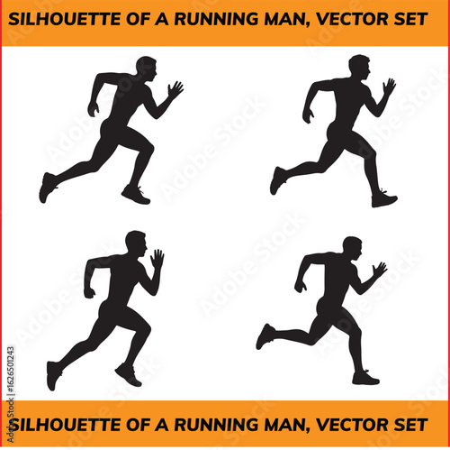 Four silhouettes of a running man isolated on transparent background