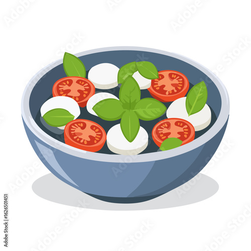 Fresh Caprese Salad in Bowl with Mozzarella Tomato and Basil Ingredients