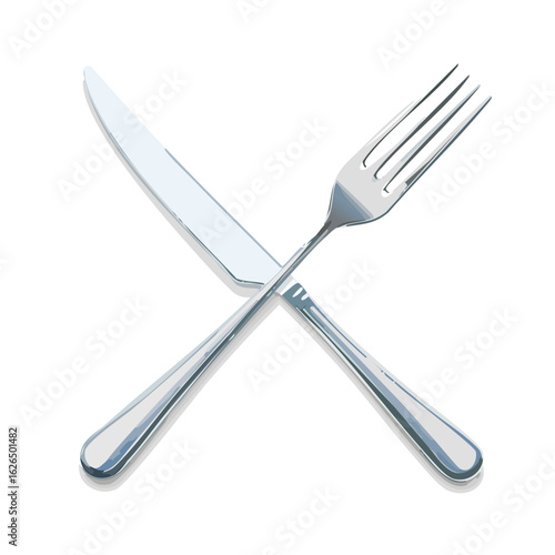 Crossed knife and fork silverware on dark backdrop dining utensils setting restaurant tableware icon