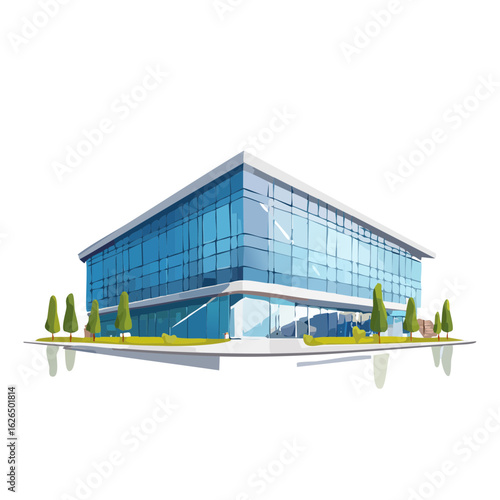 Modern glass office building with trees surrounding vector illustration architecture design