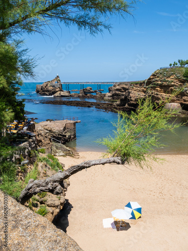 The Old Port beach in Biarritz, summer time. Basque Country of France.