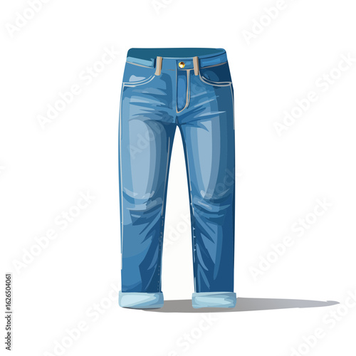 Classic blue jeans cartoon illustration for fashion apparel design Denim pants outfit casual clothes vector art rolled up cuff detail