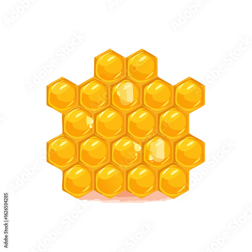 Honeycomb with golden honey inside hexagonal cells Sweet and natural food source Healthy nutrition illustration vector graphic