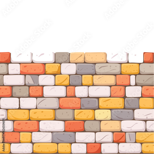 Cartoon Brick Wall Background: Textured Stone Pattern in Orange, White, and Grey