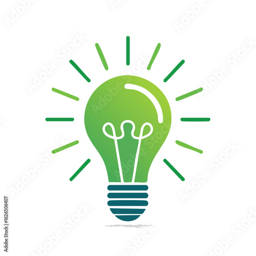 Green lightbulb emits bright concept icon, new ideas symbol on dark background.