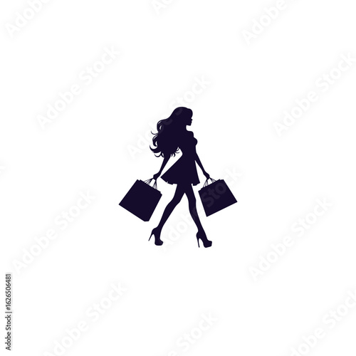 Stylish woman silhouette with shopping bags fashion and retail concept