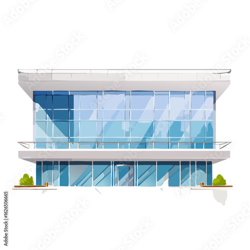 Modern Glass Office Building Facade Commercial Architecture Exterior Design Two Story Structure with Blue Windows