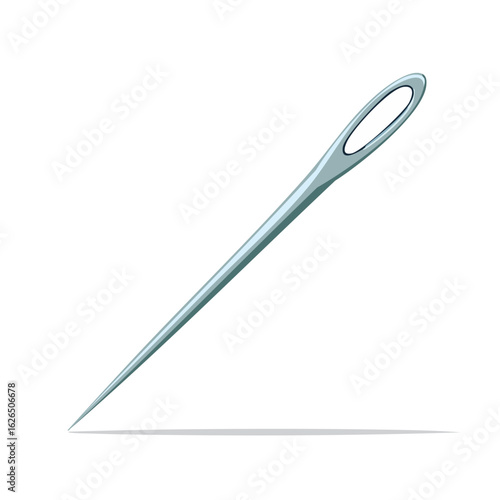 Illustration of a silver needle with a white eye on a black background