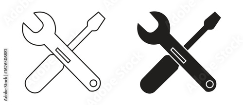 Wrench with screwdriver, icon of repair tools . Vector illustration .