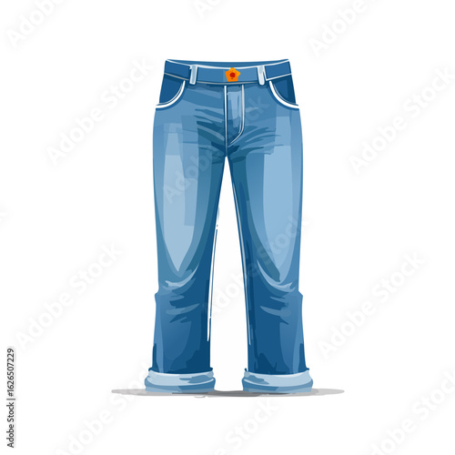 Cartoon style blue jeans illustration folded hem denim pants casual fashion apparel