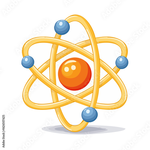 Cartoon Atom Model with Orbiting Electrons and Nucleus Illustration
