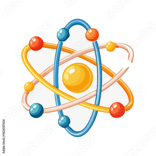 Atom Structure with Orbiting Electrons Illustration, Science Education Design