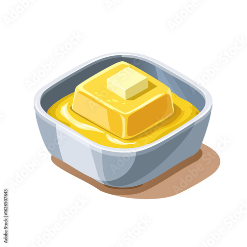 Polenta with butter in bowl cartoon illustration savory maize dish healthy breakfast ingredient simple homemade meal Italian cuisine