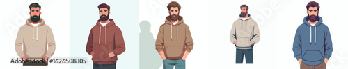 Hipster Male Vector Collection – Hoodie Outfits and Beard Style Illustration